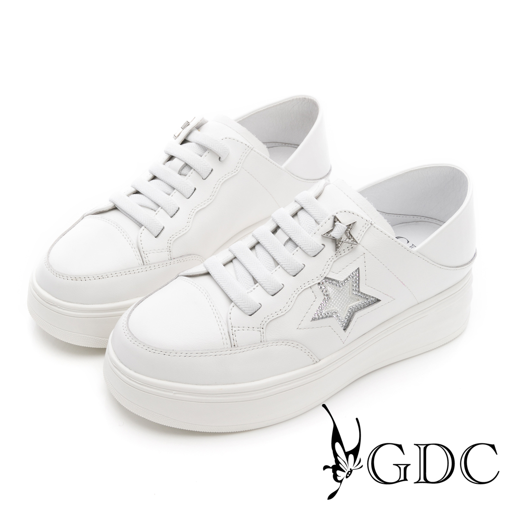GDC 雙星造型厚底彈力繫帶休閒鞋-白(426232-11)