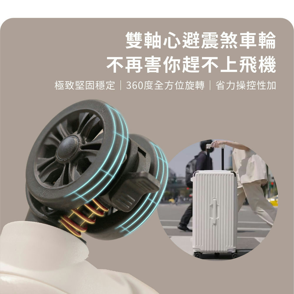 雙軸心避震煞車輪 不再害你趕不上飛機 極致堅固穩定 360度全方位旋轉省力操控性加 