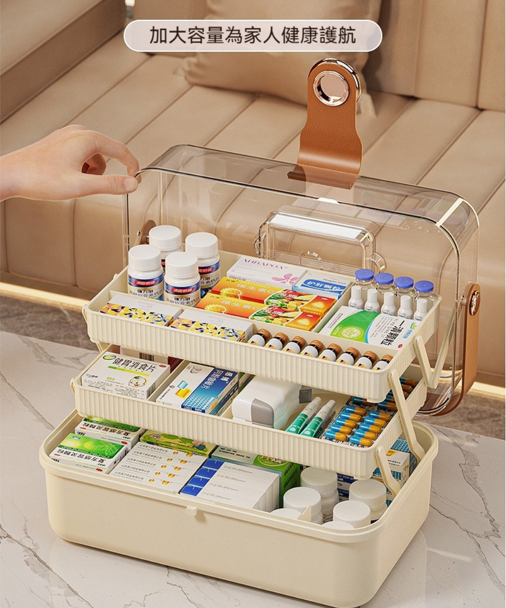茉家 階梯式皮質提手三層醫藥箱(2入) 推薦