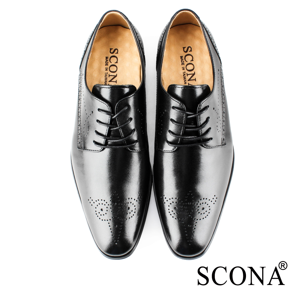 SCONA 蘇格南 全真皮 義式雕花綁帶紳士鞋(黑色 086