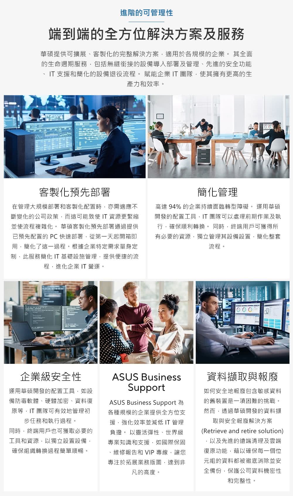 華碩提供可擴展、客製化的完整解決方案,適用於各規模的企業。 其全面