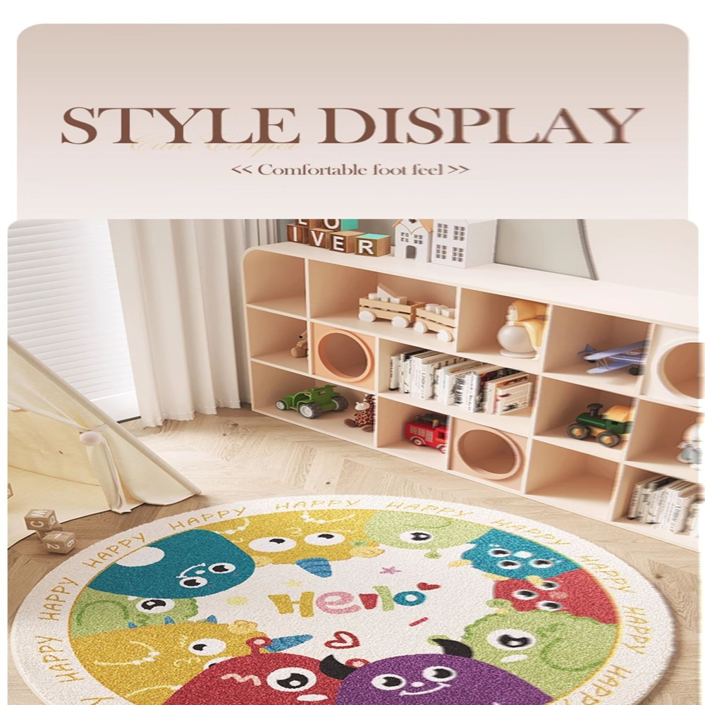 慢說家居旗艦店 兒童卡通 圓形地毯 書房床邊毯地墊直徑100