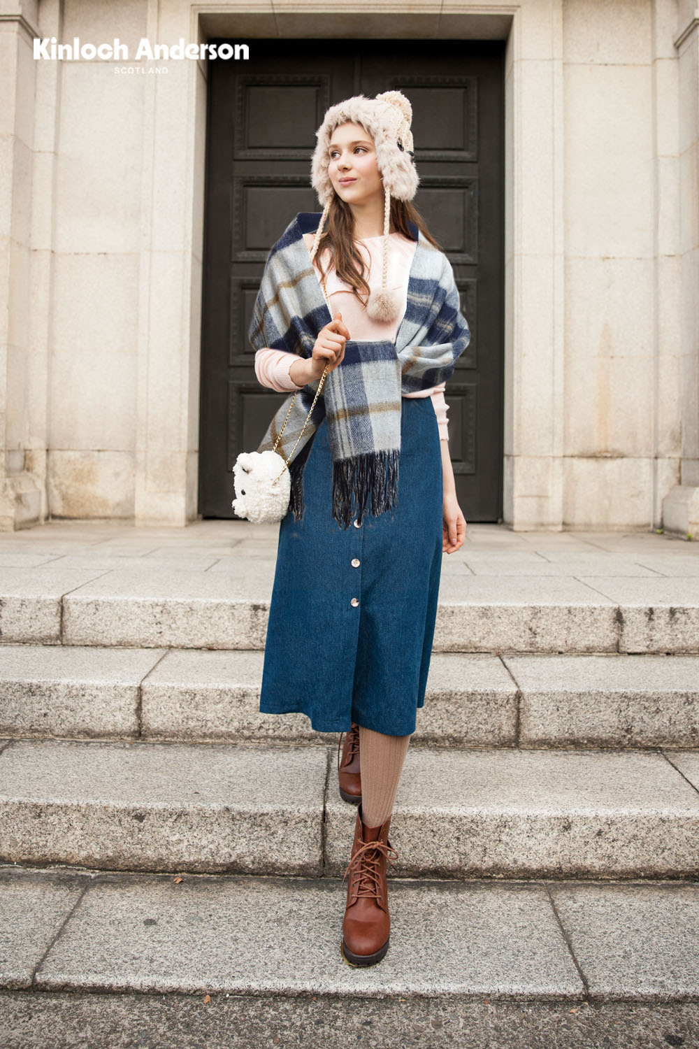 Kinloch Anderson 喀什米爾羊毛保暖格紋流蘇披 Kinloch Anderson 喀什米爾羊毛保暖格紋流蘇披