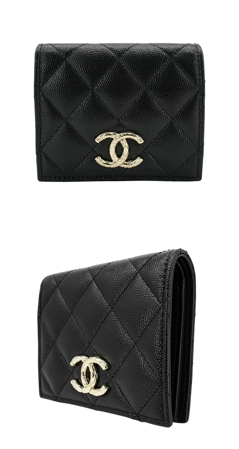 CHANEL 香奈兒 展示品 粒紋牛皮金刻logo對折釦式短