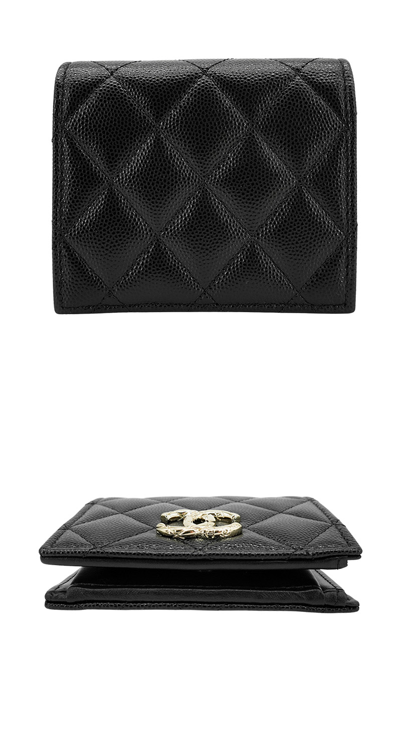 CHANEL 香奈兒 展示品 粒紋牛皮金刻logo對折釦式短