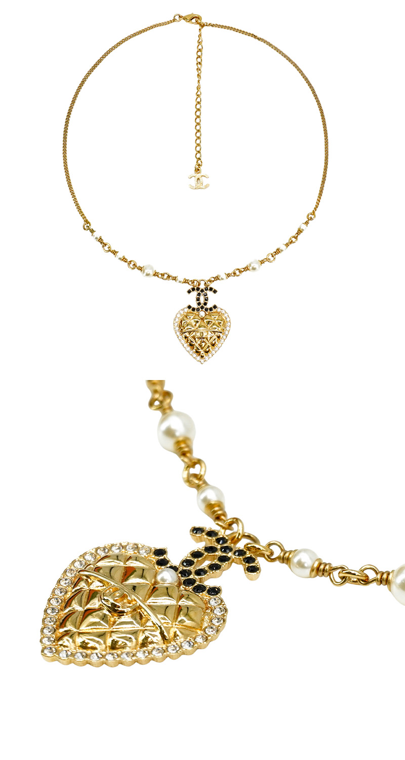 CHANEL 香奈兒 金屬菱格愛心項鍊(ABE103-金)優