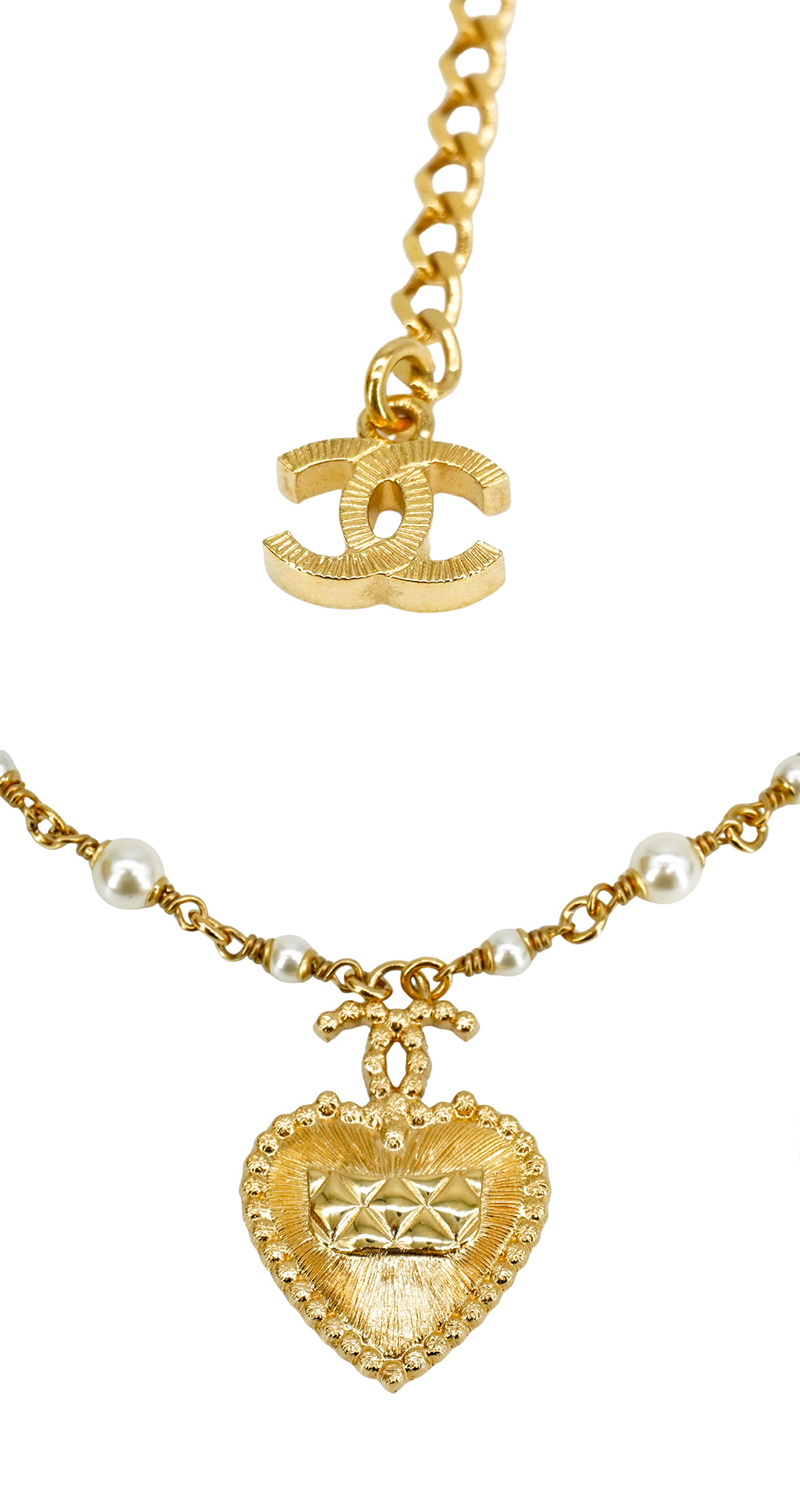 CHANEL 香奈兒 金屬菱格愛心項鍊(ABE103-金)優