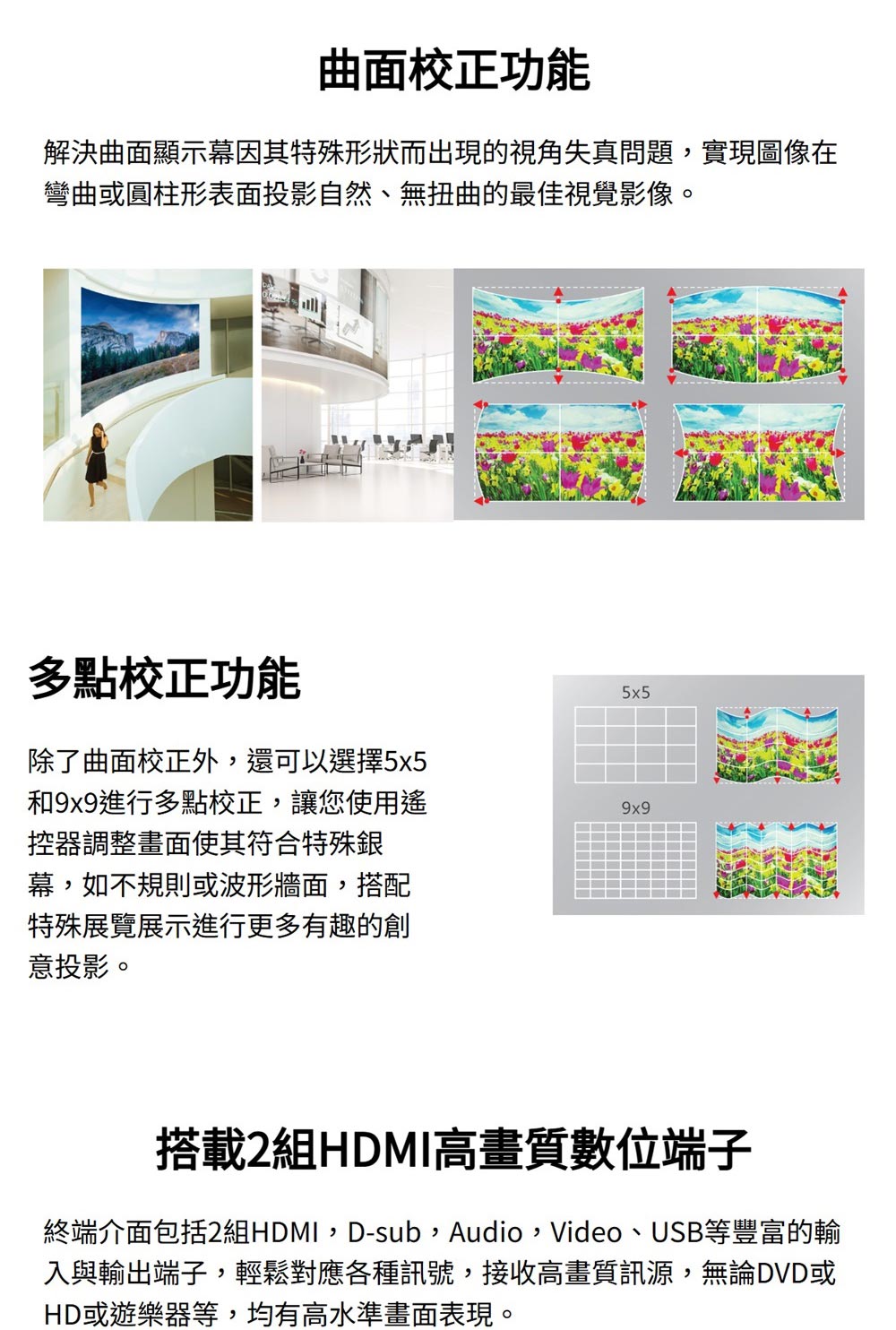 終端介面包括2組HDMI,Dsub,Audio,Video、USB等豐富的輸