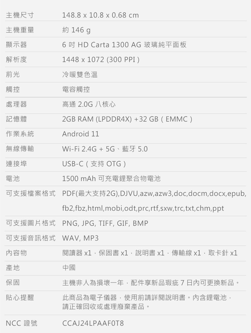 可支援檔案格式 PDF最大支持2G,DJVU,azw,azw3,doc.docm,docx,epub,