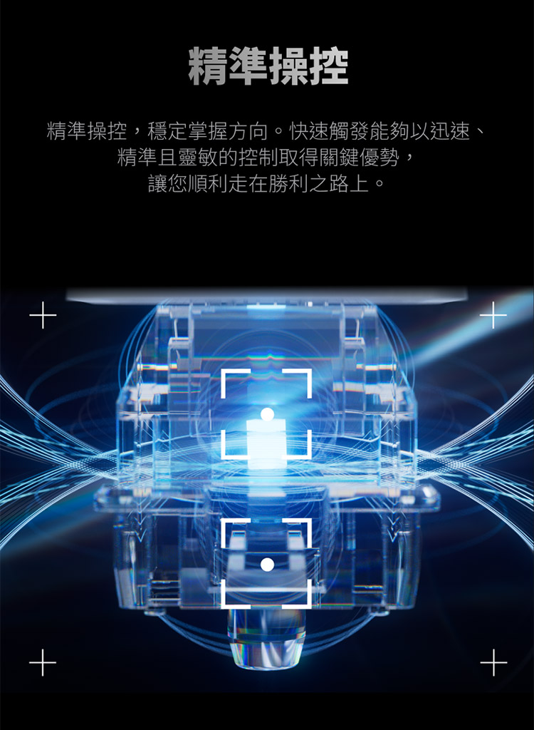 精準操控 精準操控,穩定掌握方向。快速觸發能夠以迅速、 精準且靈敏的控制取得關鍵優勢, 讓您順利走在勝利之路上。 