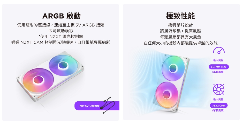 通過 NZXT CAM 控制燈光與轉速,自訂細膩專屬絢彩