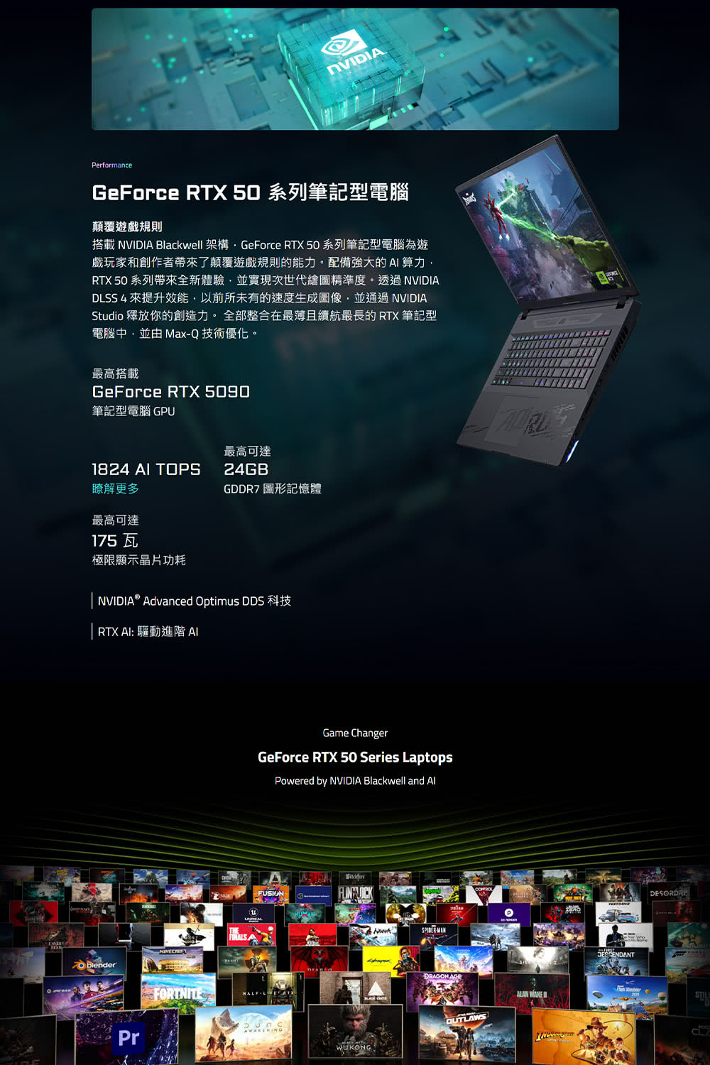 搭載 NVIDIA Blackwell 架構,GeForce RTX 50 系列筆記型電腦為遊