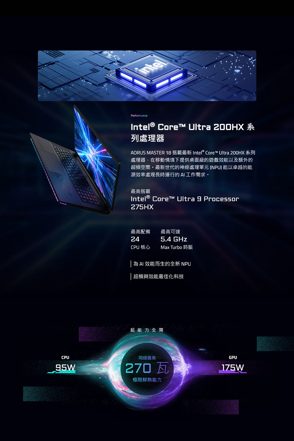 AORUS MASTER 18 搭載最新 Intel Core Ultra 200HX 系列