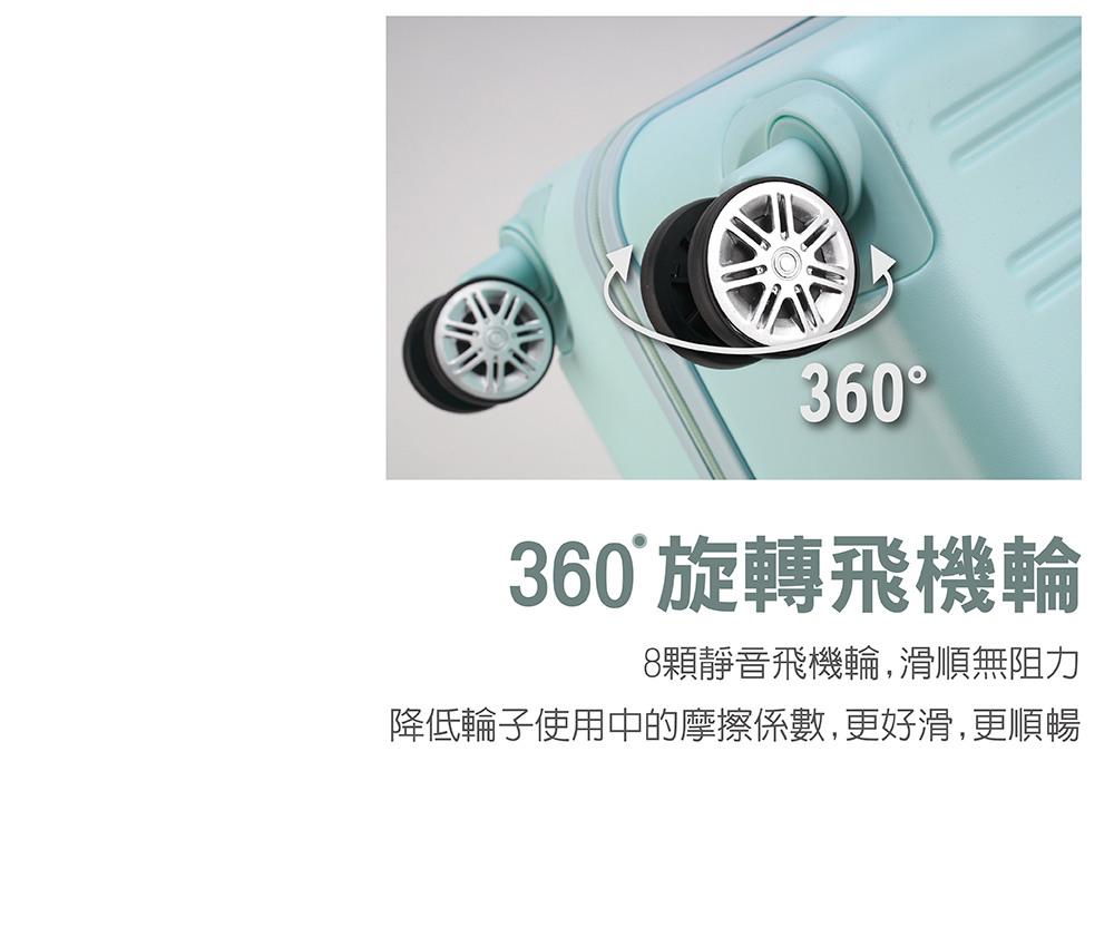 360旋轉飛機輪 8顆靜音飛機輪,滑順無阻力 降低輪子使用中的摩擦係數,更好滑,更順暢 