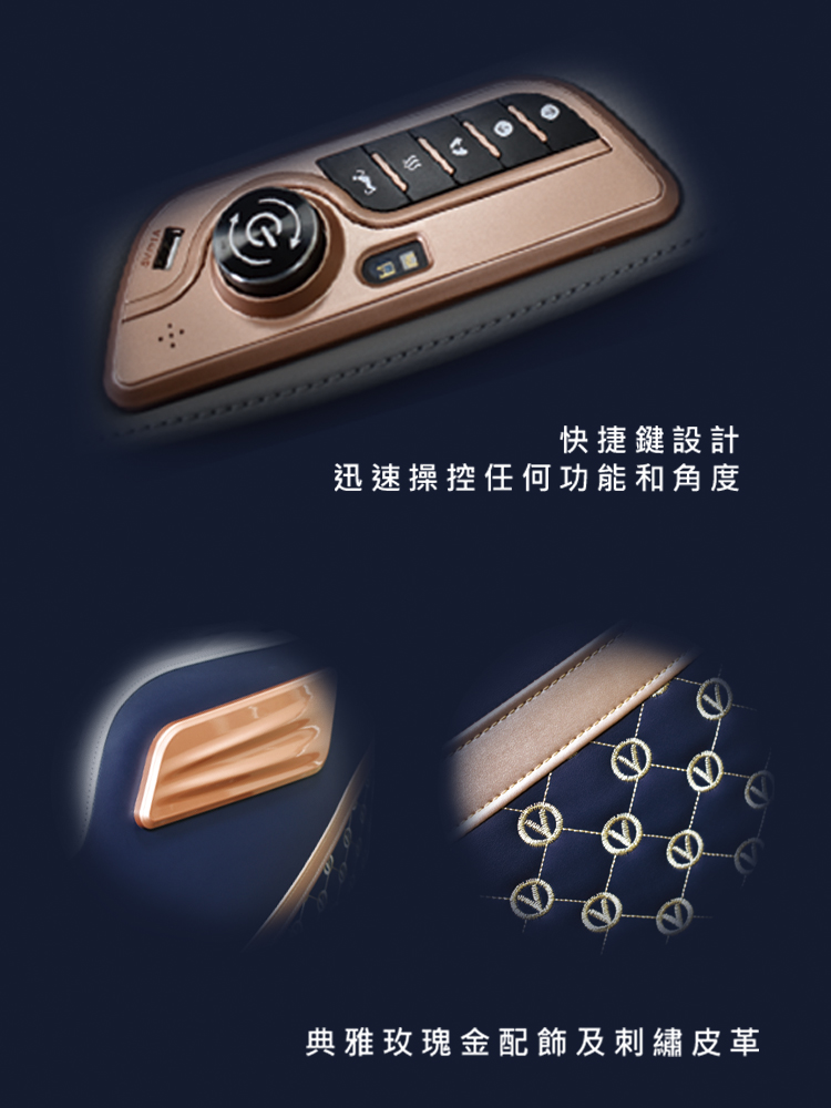 快捷鍵設計 迅速操控任何功能和角度 典雅玫瑰金配飾及刺繡皮革 