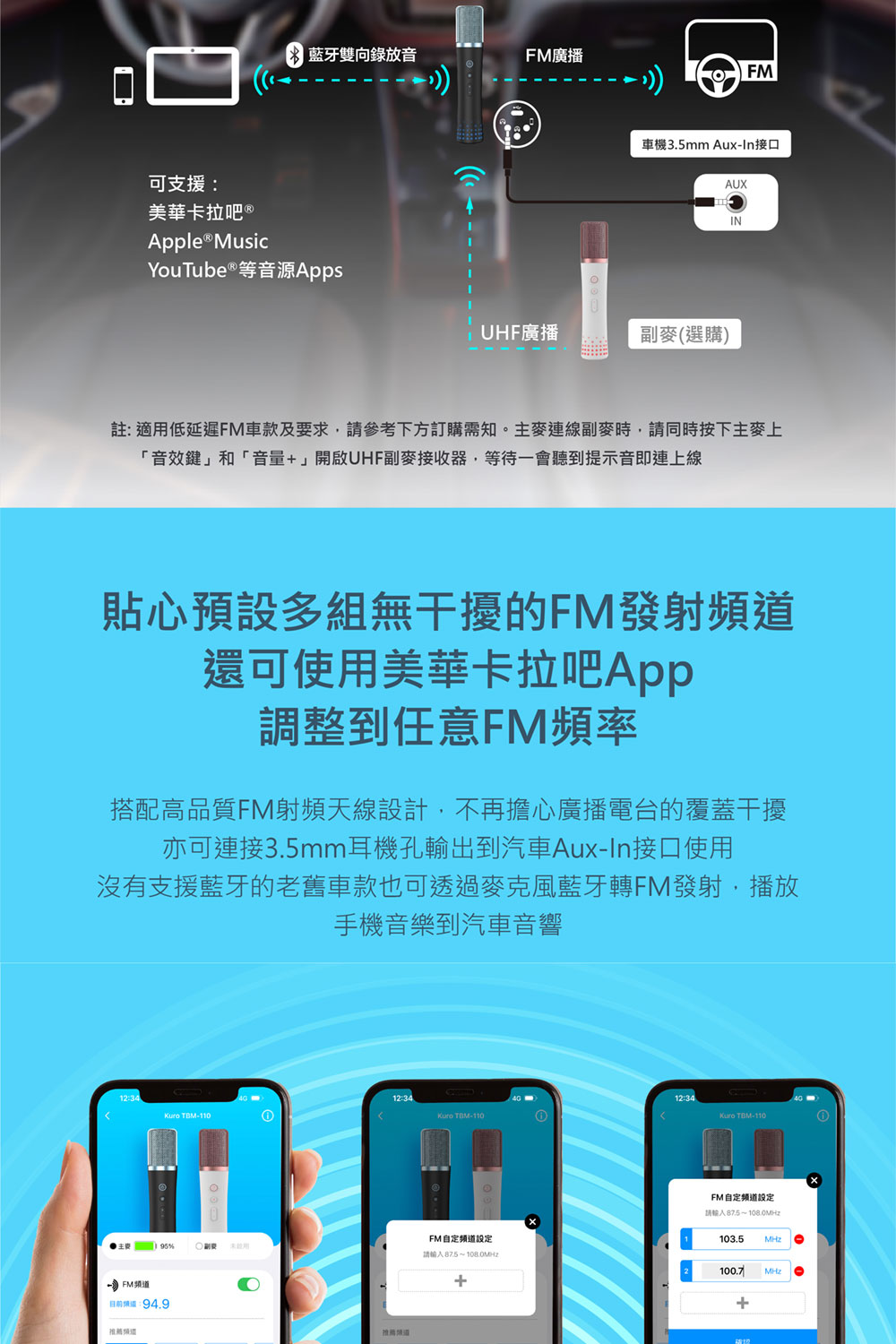 註適用低延遲FM車款及要求,請參考下方訂購需知。主連線副麥時,請同時按下主上