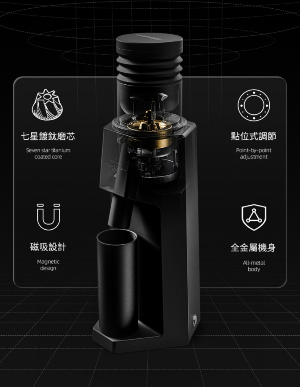 七星鍍鈦磨芯 點位式調節 磁吸設計 全金屬機身 