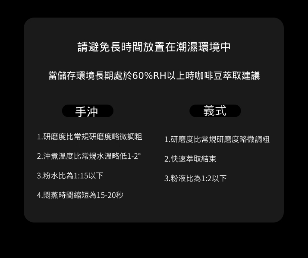 當儲存環境長期處於60%RH以上時咖啡豆萃取建議