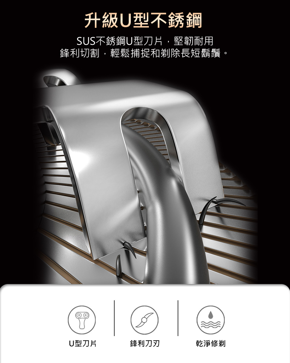 鋒利切割,輕鬆捕捉和剃除長短鬍鬚。