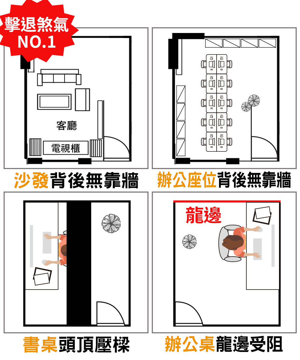 沙發背後無靠牆 辦公座位背後無靠牆