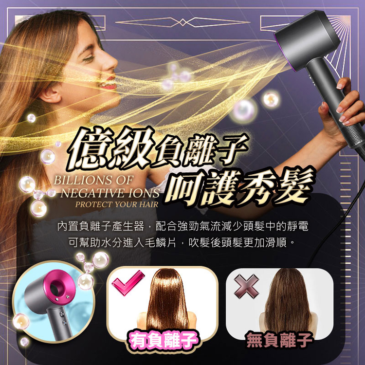 內置負離子產生器,配合強勁氣流減少頭髮中的靜電