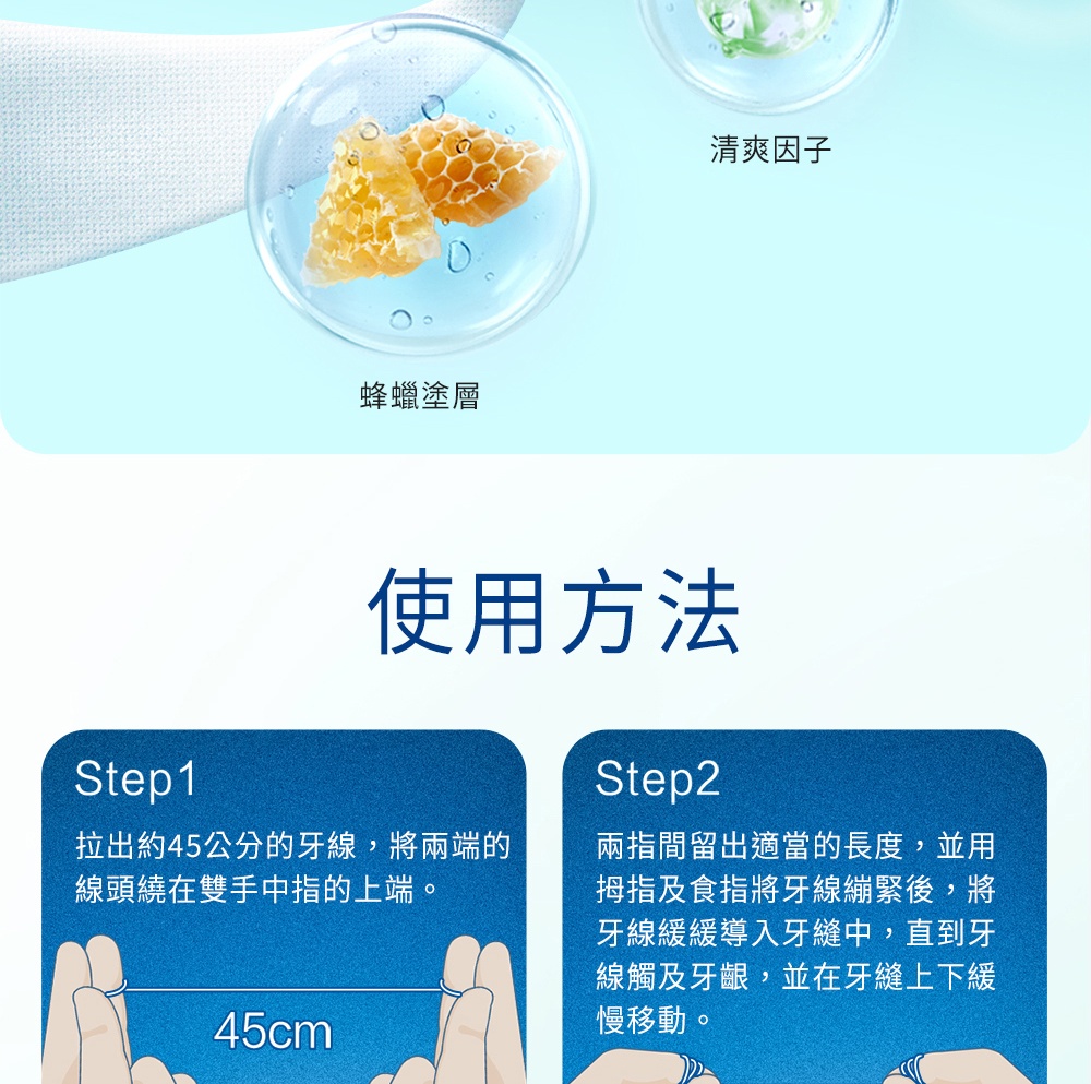 拉出約45公分的牙線,將兩端的