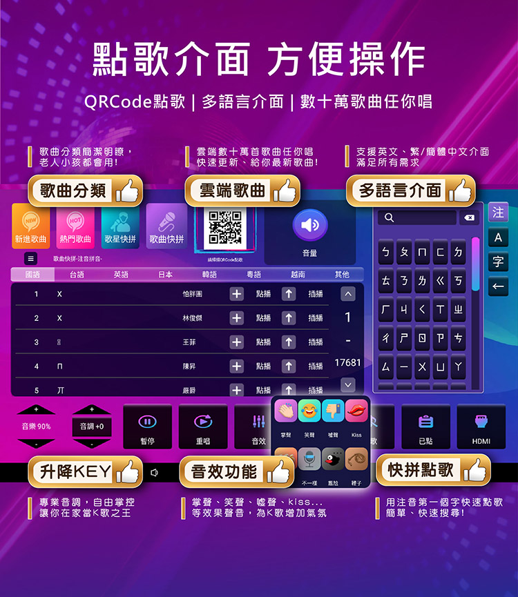 QRCode點歌  多語言介面  數十萬歌曲任你唱