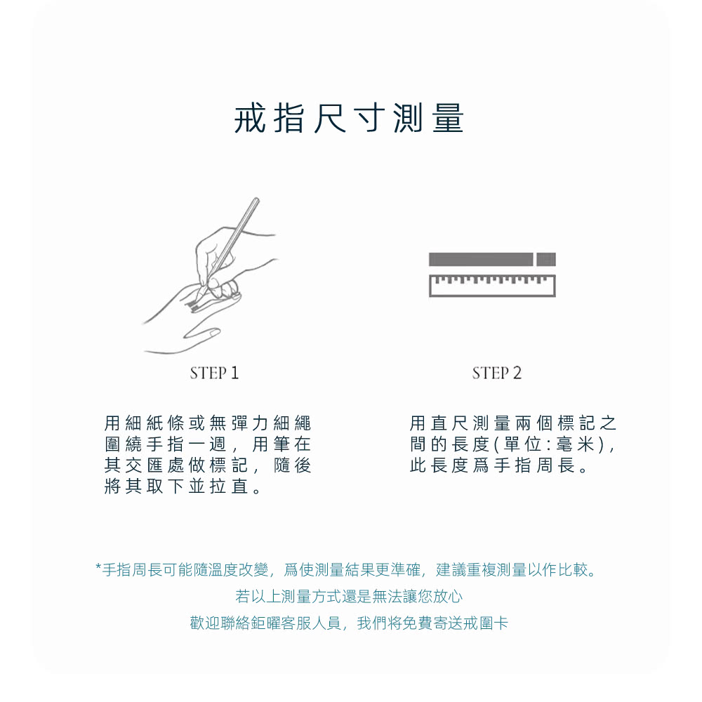 手指周長可能隨溫度改變,為使測量結果更準確,建議重複測量以作比較。