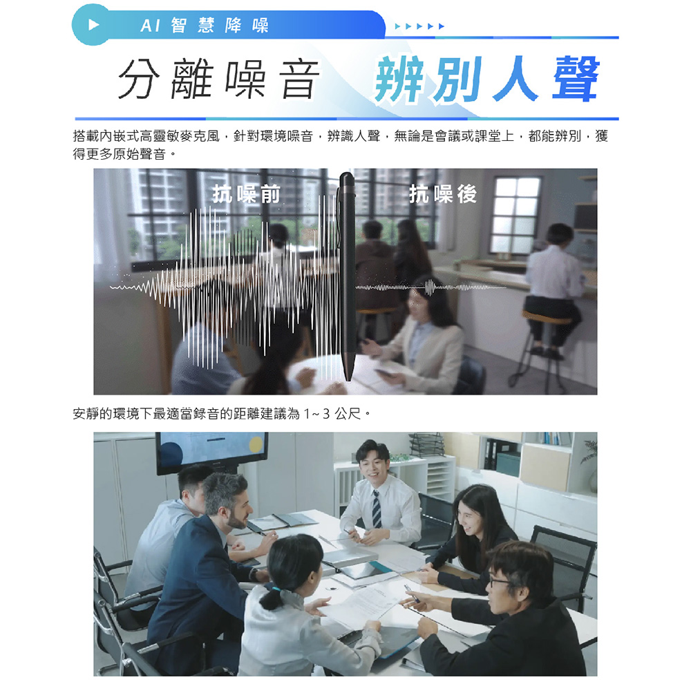 搭載內嵌式高靈敏麥克風,針對環境噪音,辨識人聲,無論是會議或課堂上,都能辨別,獲