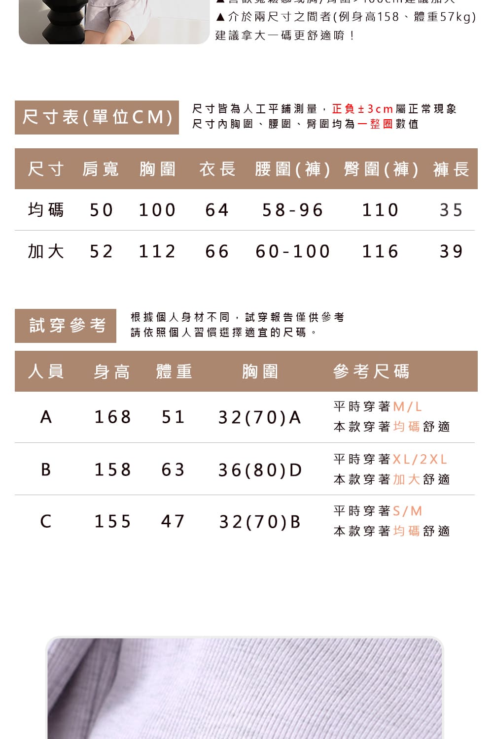 介於兩尺寸之間者例身高158、體重57kg
