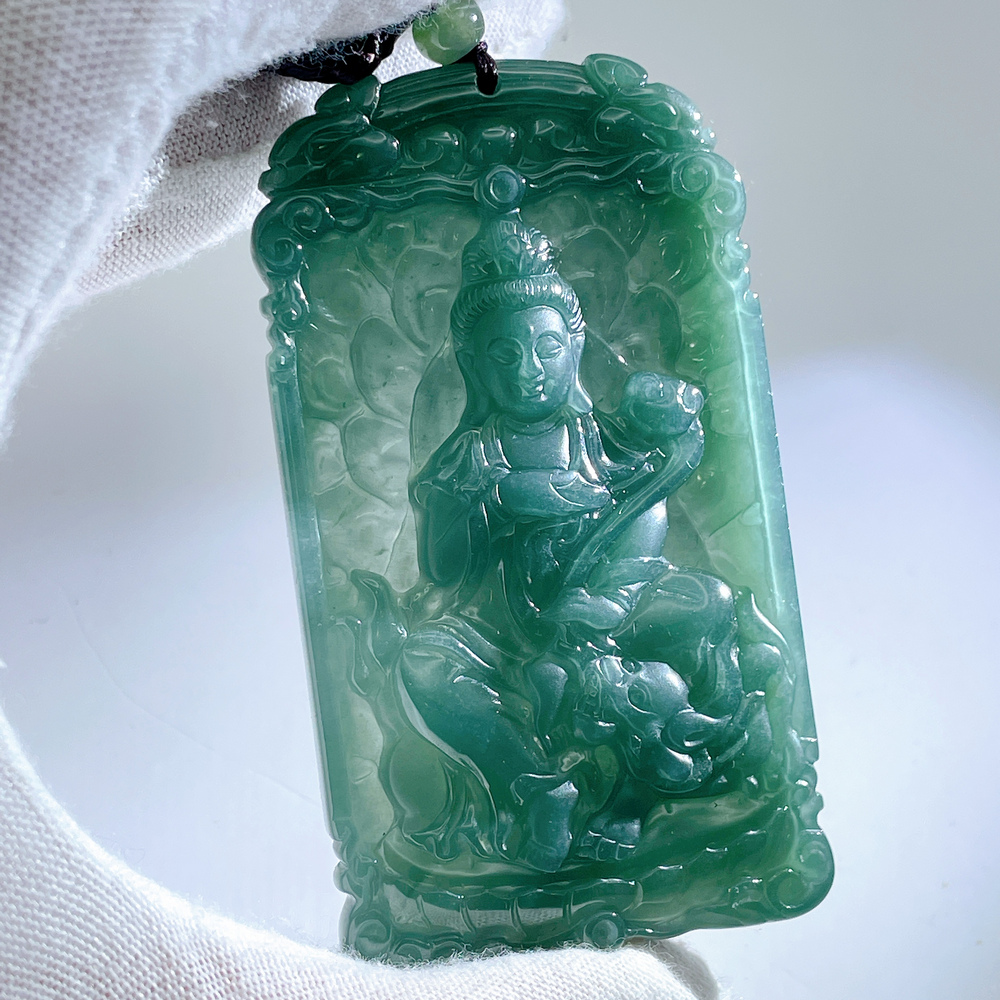 琪臻珠寶】天然A貨翡翠糯冰種藍水如意觀音吊墜(翡翠玉珮_觀音佛祖_618
