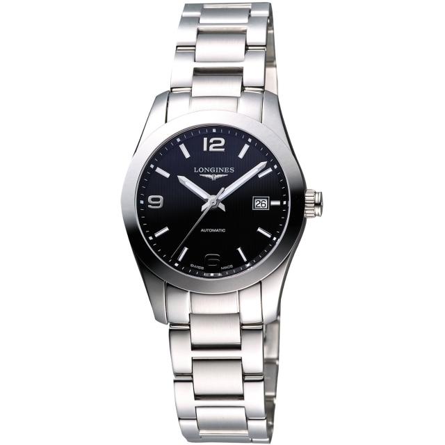 【LONGINES】征服者系列 經典時尚機械女錶-黑/銀/29mm(L22854566)網路狂銷