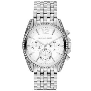 【Michael Kors】純粹思維三眼晶鑽時尚腕錶(白銀 MK5834)