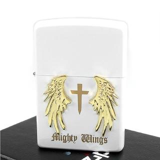 【ZIPPO】日系-Mighty Wings-天使翅膀立體貼飾打火機(白)