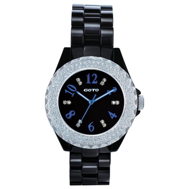 【GOTO】晶亮風尚陶瓷晶鑽腕錶(黑藍)