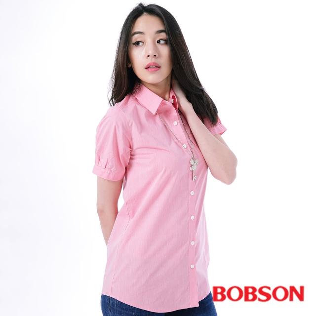 【BOBSON】女款素面長版短袖襯衫(粉24131-13)新品上市