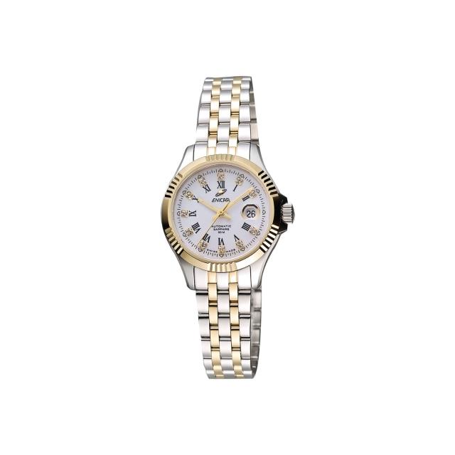 【ENICAR】英納格 自動系列璀燦晶鑽機械女錶-白x雙色版/28mm(778-50-329G)