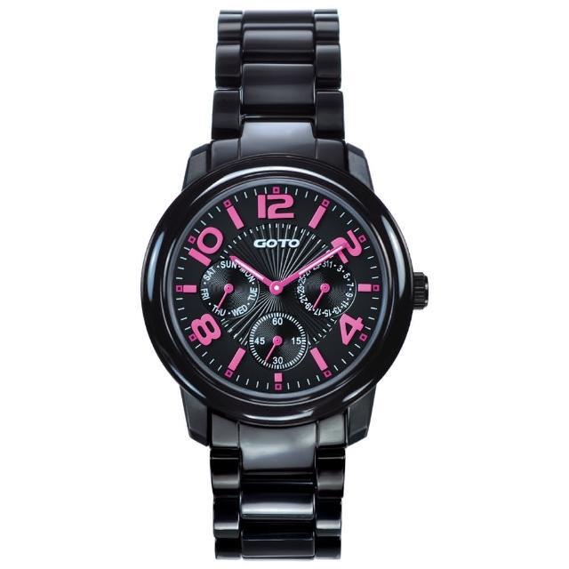 【GOTO】躍色純粹時尚陶瓷腕錶-IP黑x桃刻度(GC6106M-33-3F1)