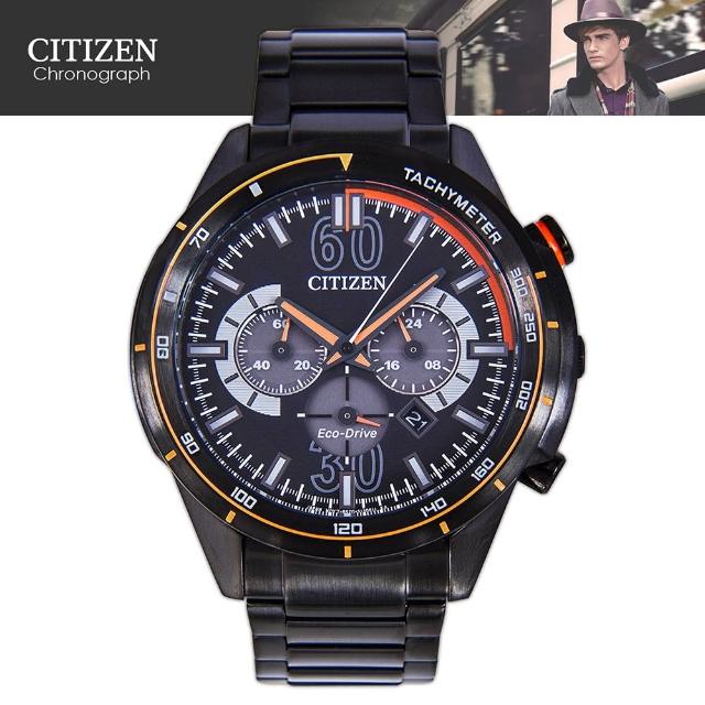 【CITIZEN 星辰】亮眼橘賽車三眼計時男錶(CA4125-56E)福利品出清