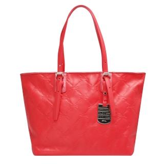 【LONGCHAMP】LM Cuir系列菱格賽馬壓印牛皮肩背包(粉紅色1524746-058)