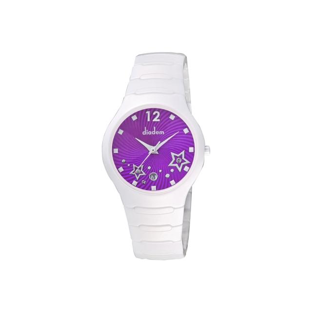 【Diadem】黛亞登 甜蜜星空時尚白陶瓷腕錶-紫/36mm(9D1407-541SD-V)