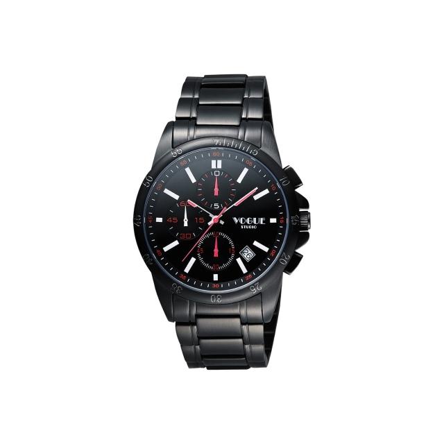 【VOGUE】嶄新系列三眼計時腕錶-IP黑x紅白時標/40mm(9V1407-251D-R)