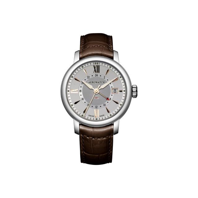 【AEROWATCH】Renaissance GMT 二地時區腕錶-銀/40mm(A44937AA10)
