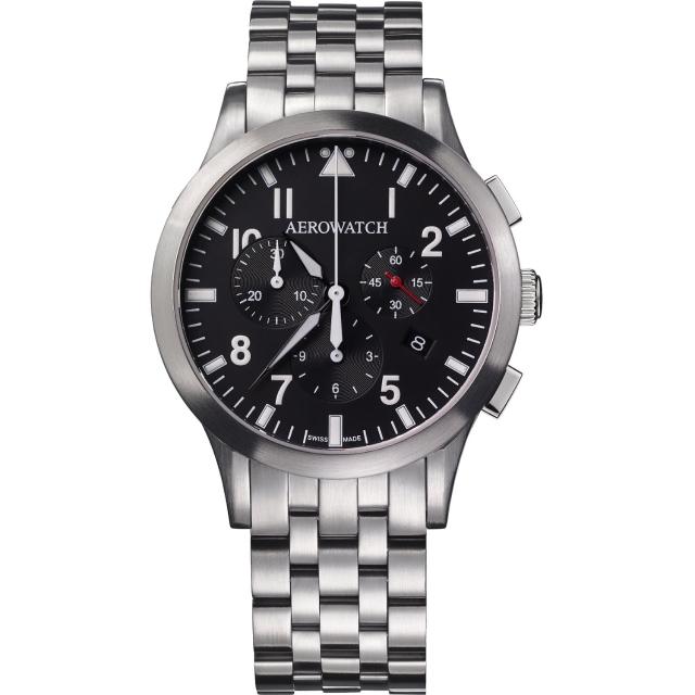 【AEROWATCH】都會仕紳三眼計時腕錶-黑x銀/42mm(A83966AA01M)