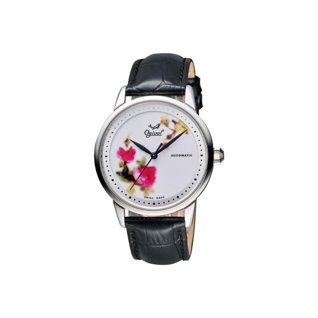 【Ogival】愛其華 花繪經典彩繪機械腕錶-白/40mm(1929-24.8AGS皮)