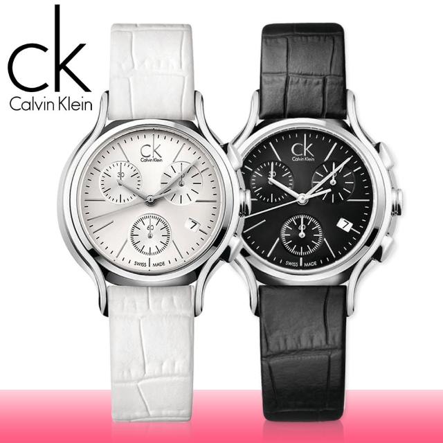 【瑞士 CK手錶 Calvin Klein】三眼造型皮革女錶(K2U291C1-K2U291L6)限時特價