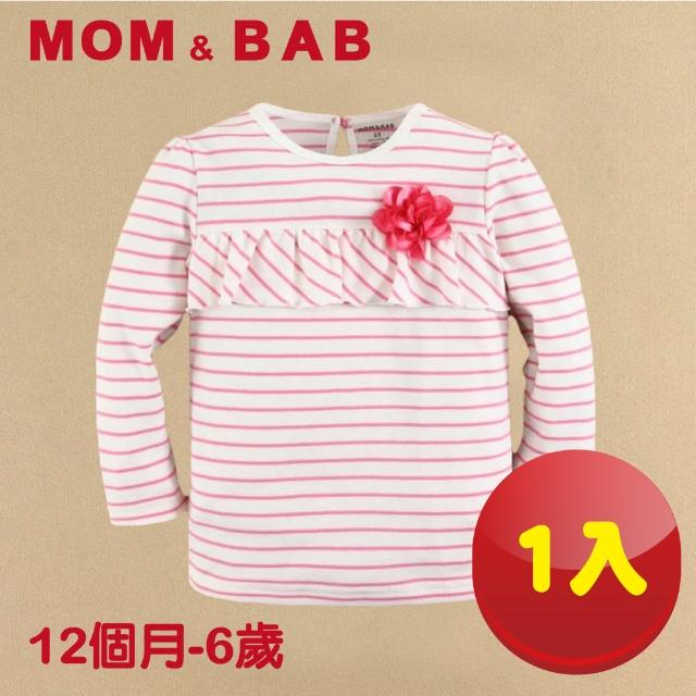 【MOM AND BAB】紅條花朵圓領T恤長袖純棉上衣(12M-6T)評鑑