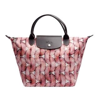 【LONGCHAMP】Surf & The City纜繩印花短把購物包(小-珊瑚粉1602601-313)