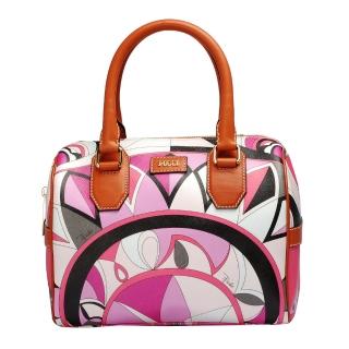 【EMILIO PUCCI】經典幾何印花牛皮飾邊PVC手提波士頓包(粉紅41BC72-41259-H58)