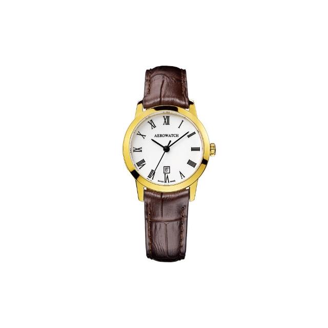 【AEROWATCH】羅馬佳人經典時尚女錶-金框x咖啡/29mm(A17973JA01)比價